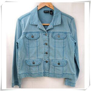 Chico's Short Cropped Denim Jacket Blazer in Bright Neon Light Blue GUC
